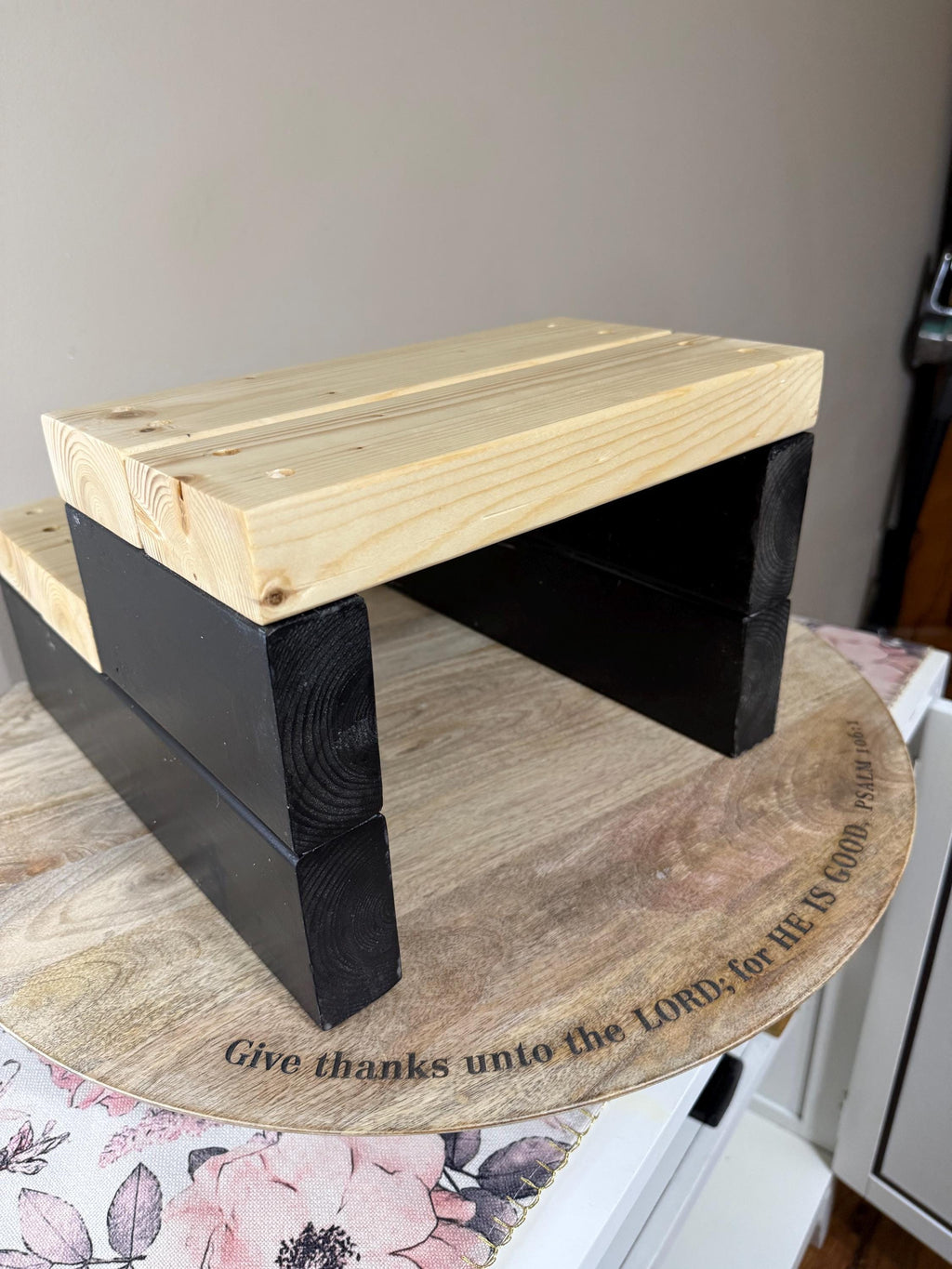 Two-Tone Handcrafted Wooden 2-Tier Riser & Display Stand