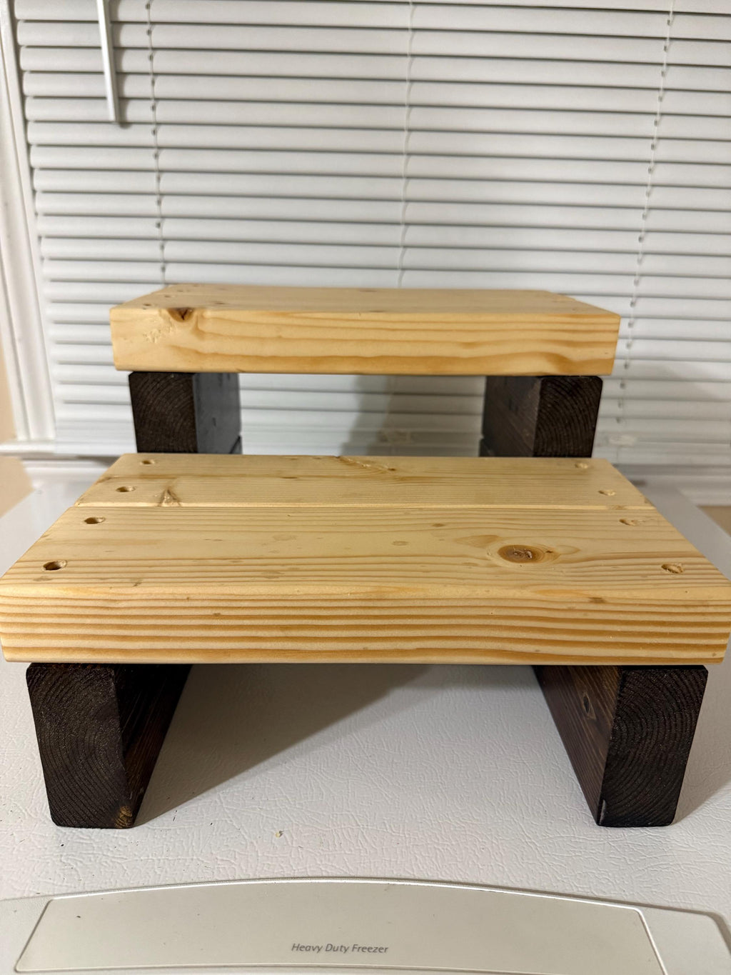 Two-Tone Handcrafted Wooden 2-Tier Riser & Display Stand