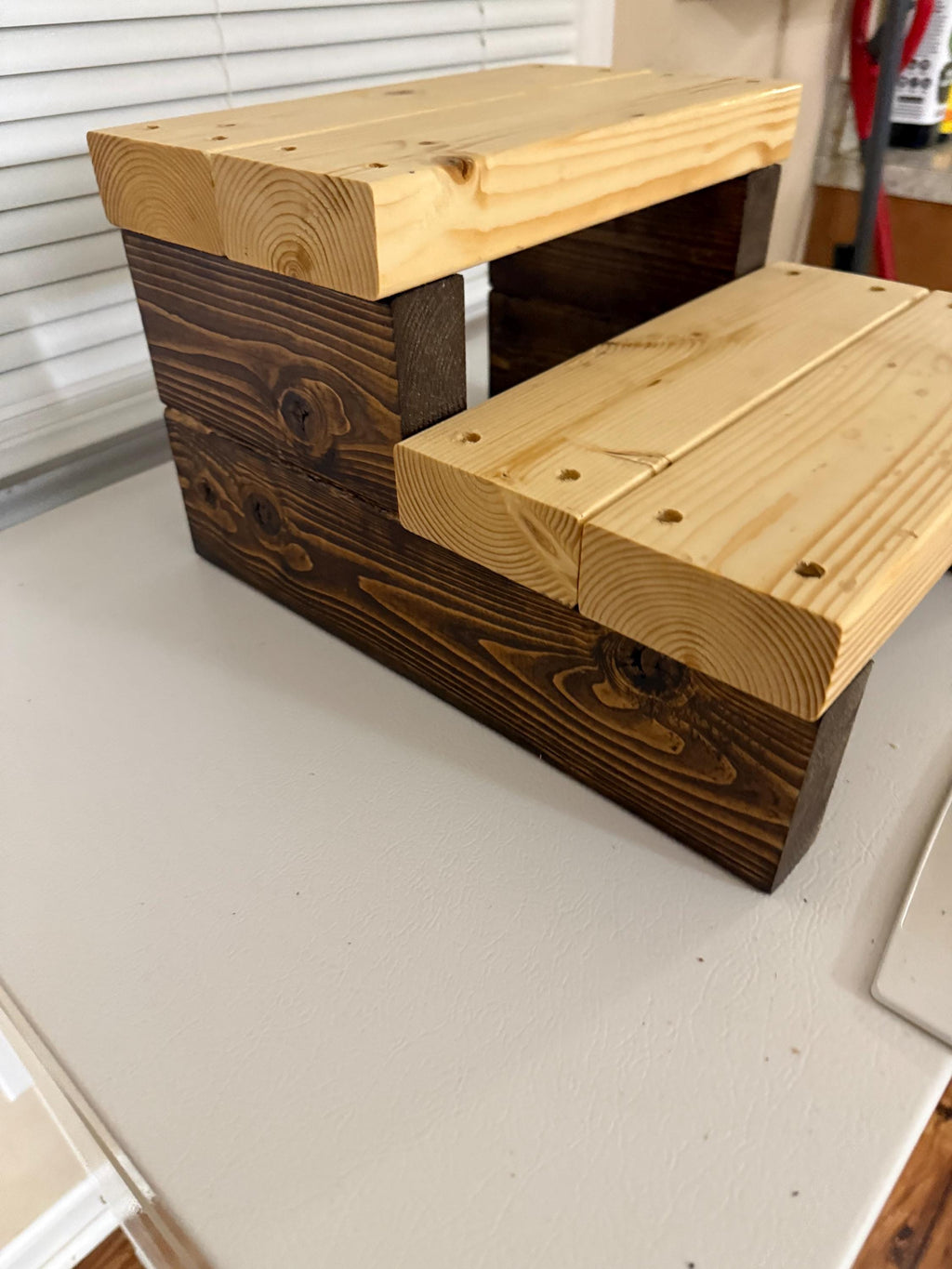 Two-Tone Handcrafted Wooden 2-Tier Riser & Display Stand