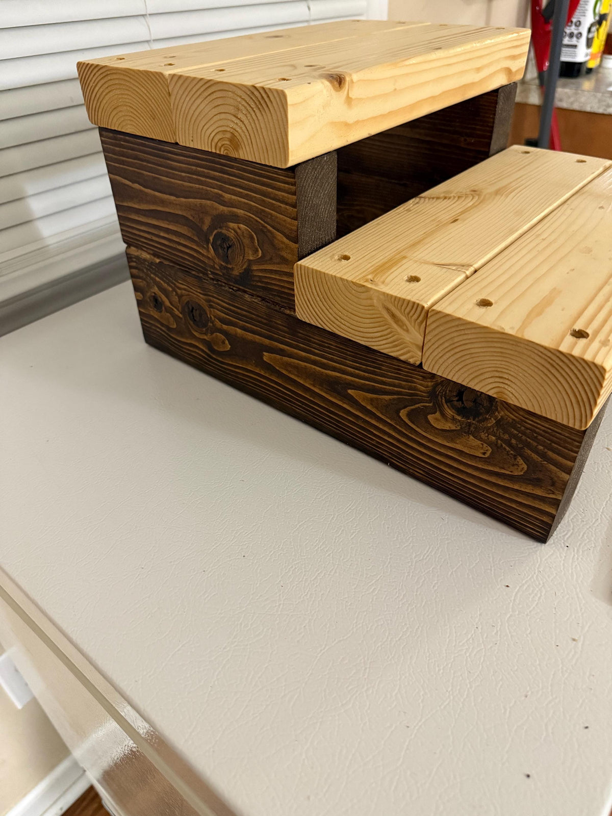 Two-Tone Handcrafted Wooden 2-Tier Riser & Display Stand