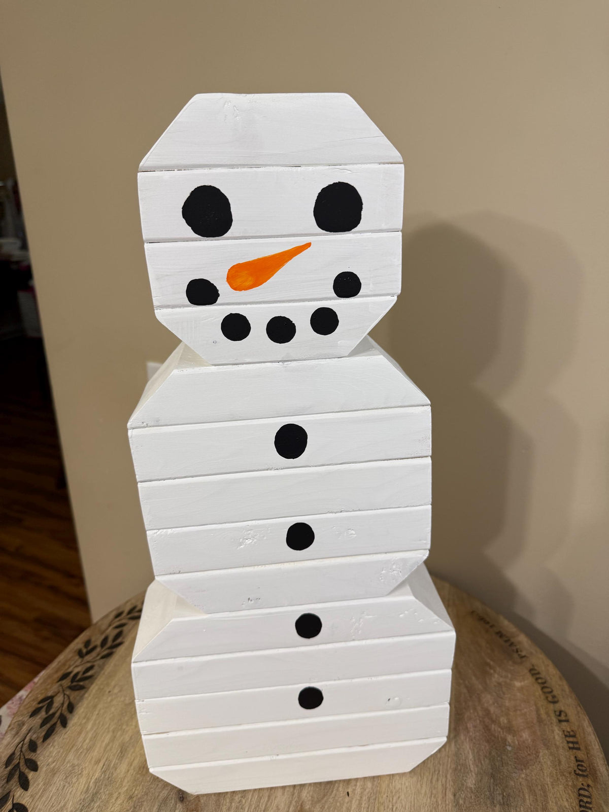 Rustic Handcrafted Wooden Block Snowman Figurine