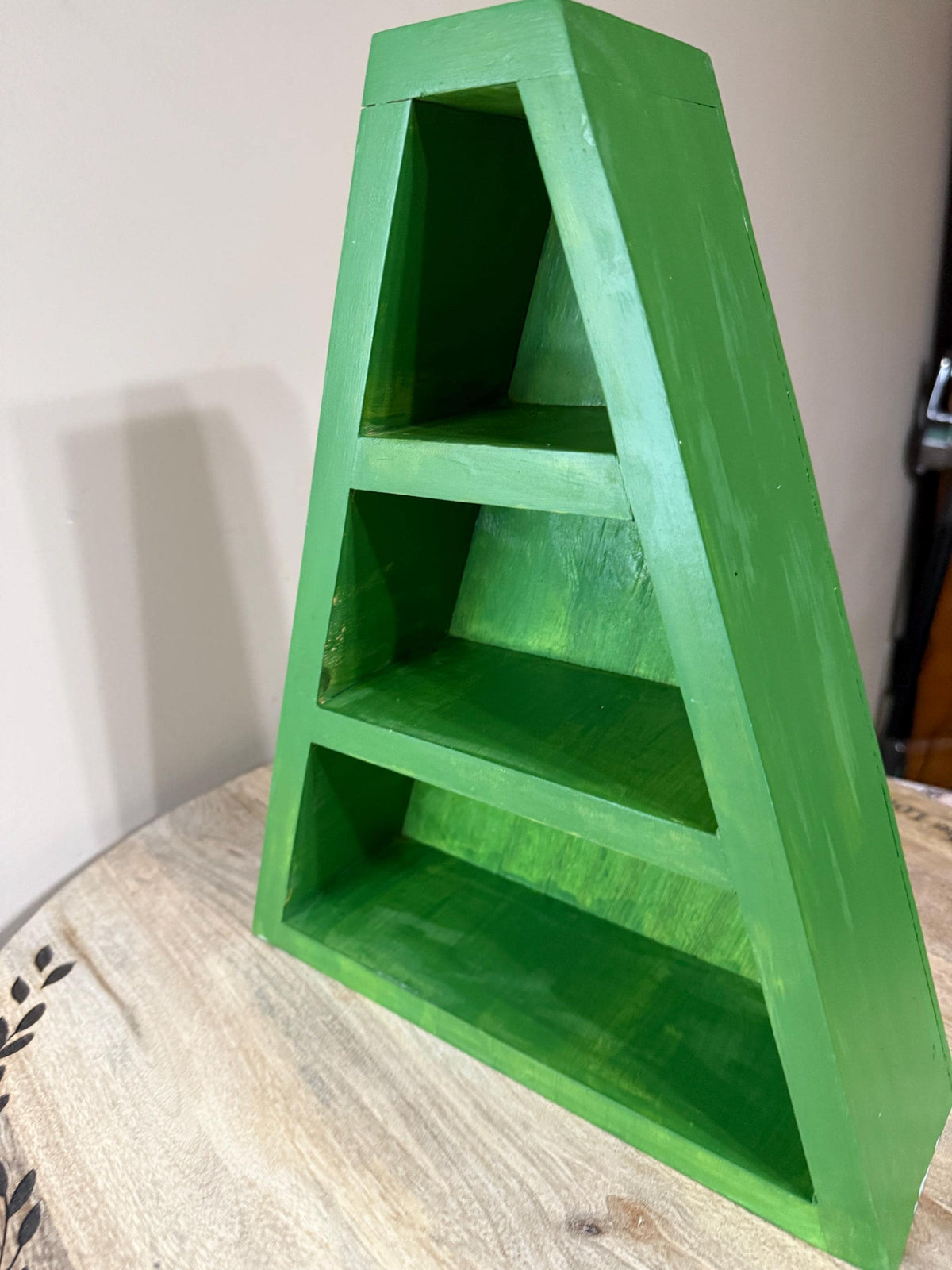 Handpainted Green Wooden Tree Shadow Box & Tiered Display Shelf