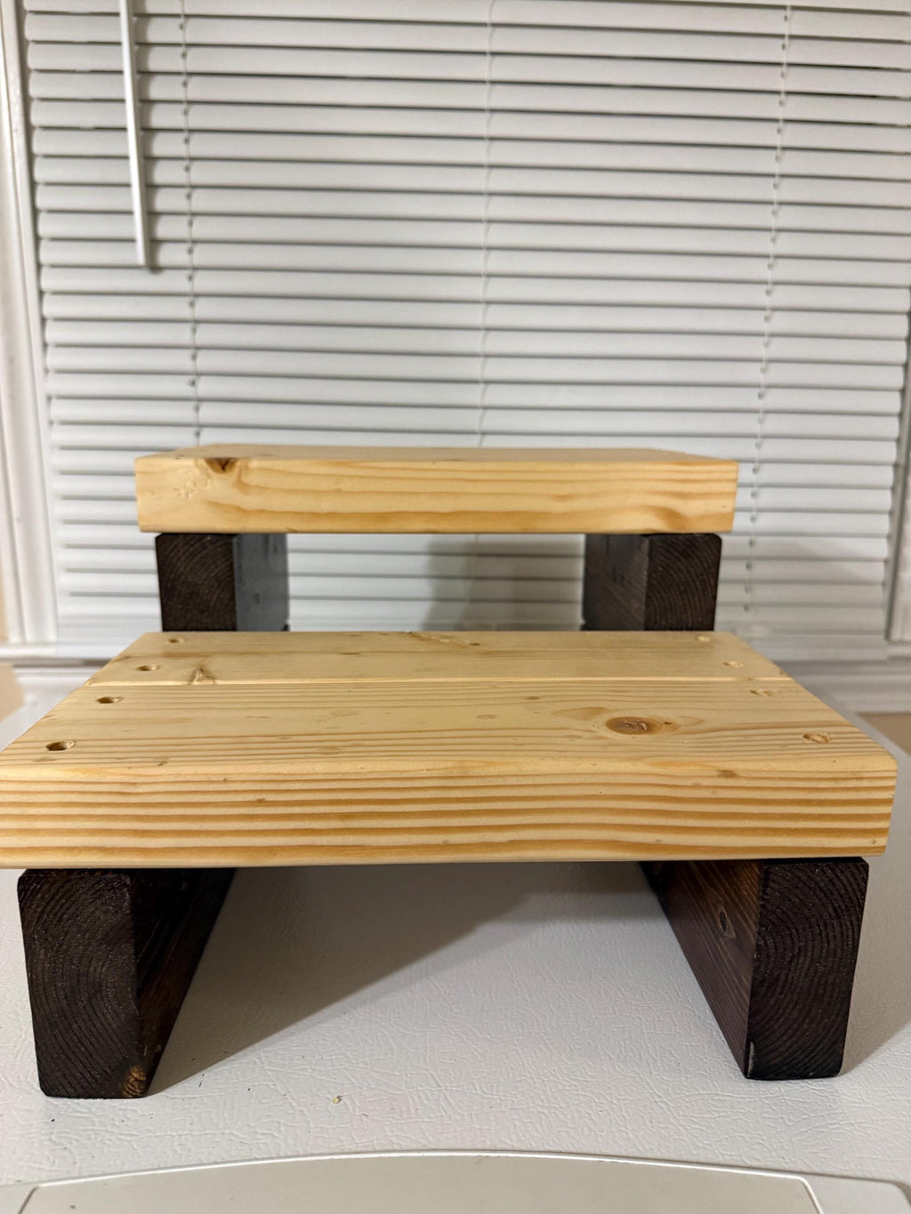 Two-Tone Handcrafted Wooden 2-Tier Riser & Display Stand