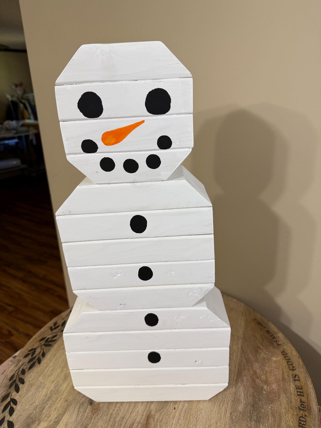 Rustic Handcrafted Wooden Block Snowman Figurine