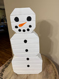 Rustic Handcrafted Wooden Block Snowman Figurine