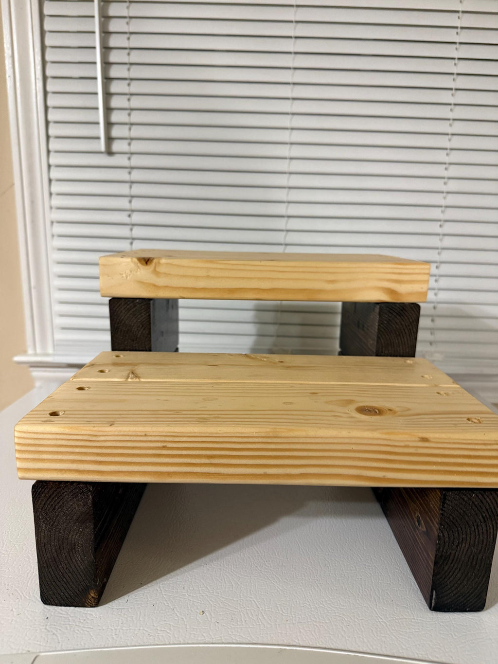 Two-Tone Handcrafted Wooden 2-Tier Riser & Display Stand