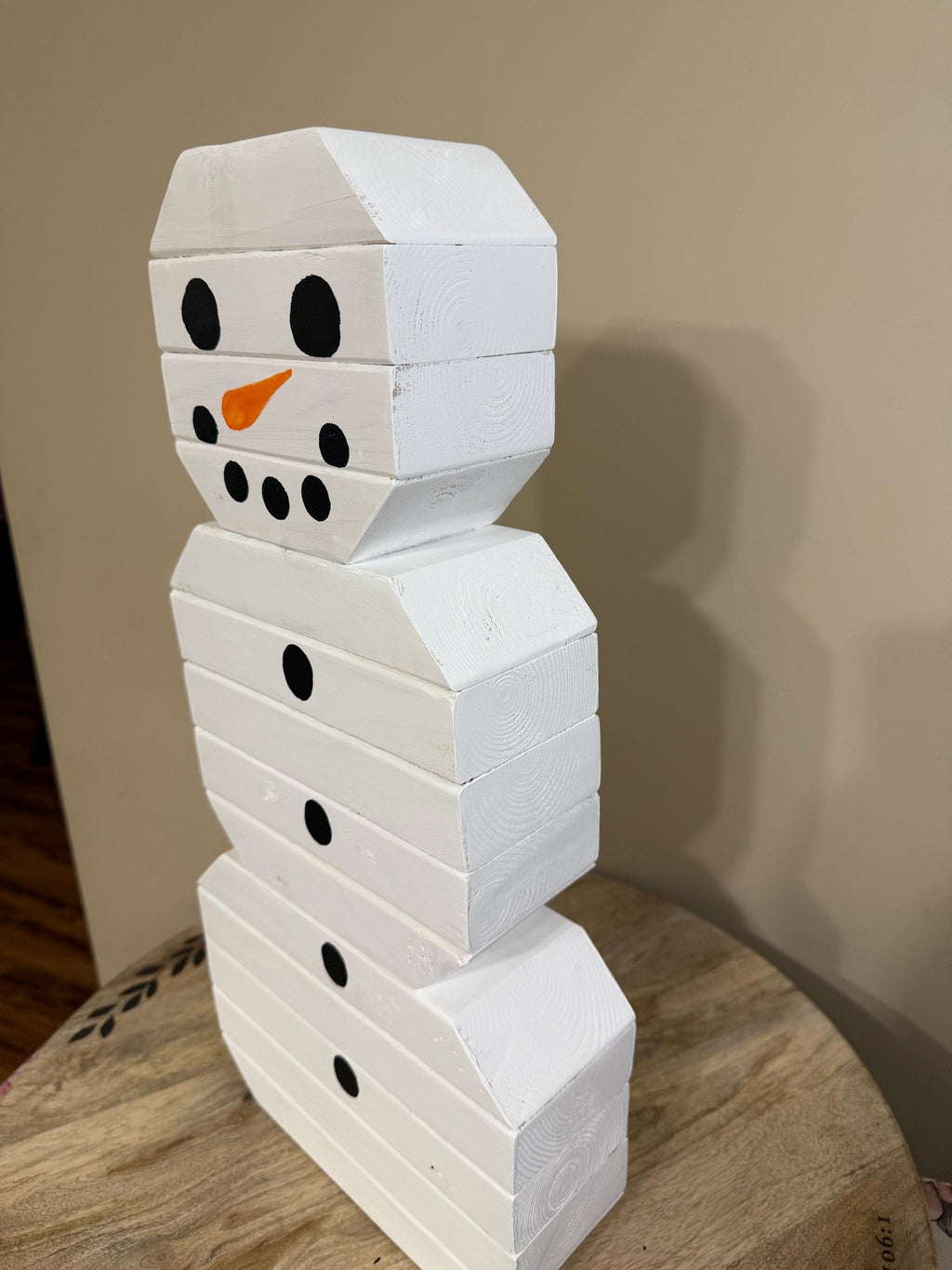 Rustic Handcrafted Wooden Block Snowman Figurine