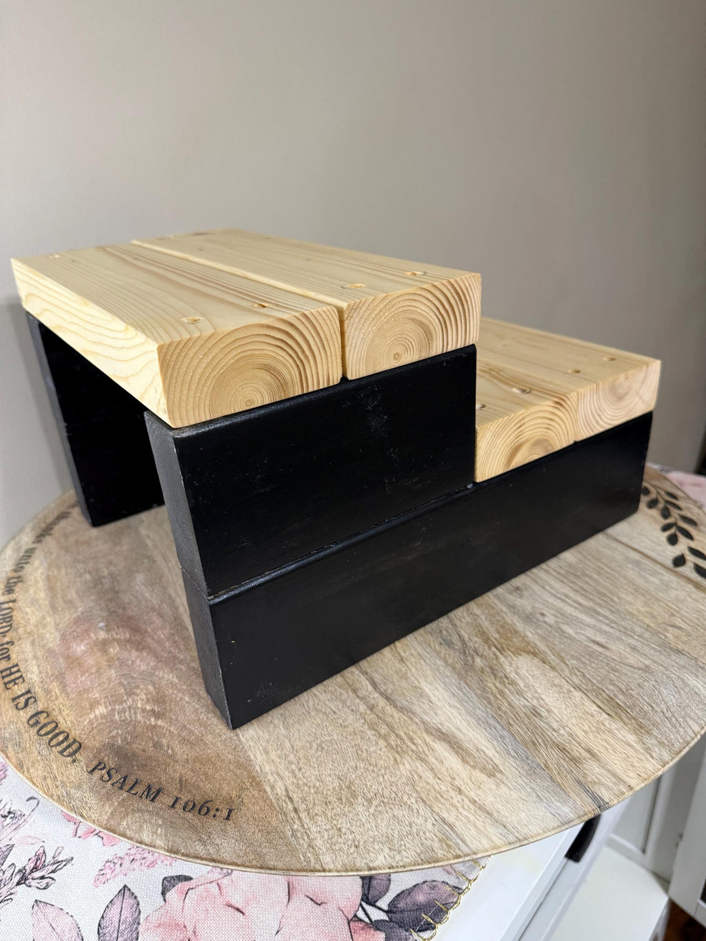 Two-Tone Handcrafted Wooden 2-Tier Riser & Display Stand
