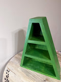 Handpainted Green Wooden Tree Shadow Box & Tiered Display Shelf