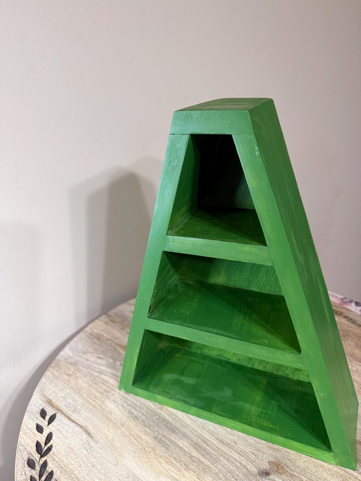 Handpainted Green Wooden Tree Shadow Box & Tiered Display Shelf