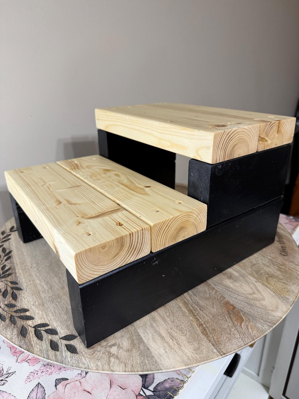 Two-Tone Handcrafted Wooden 2-Tier Riser & Display Stand