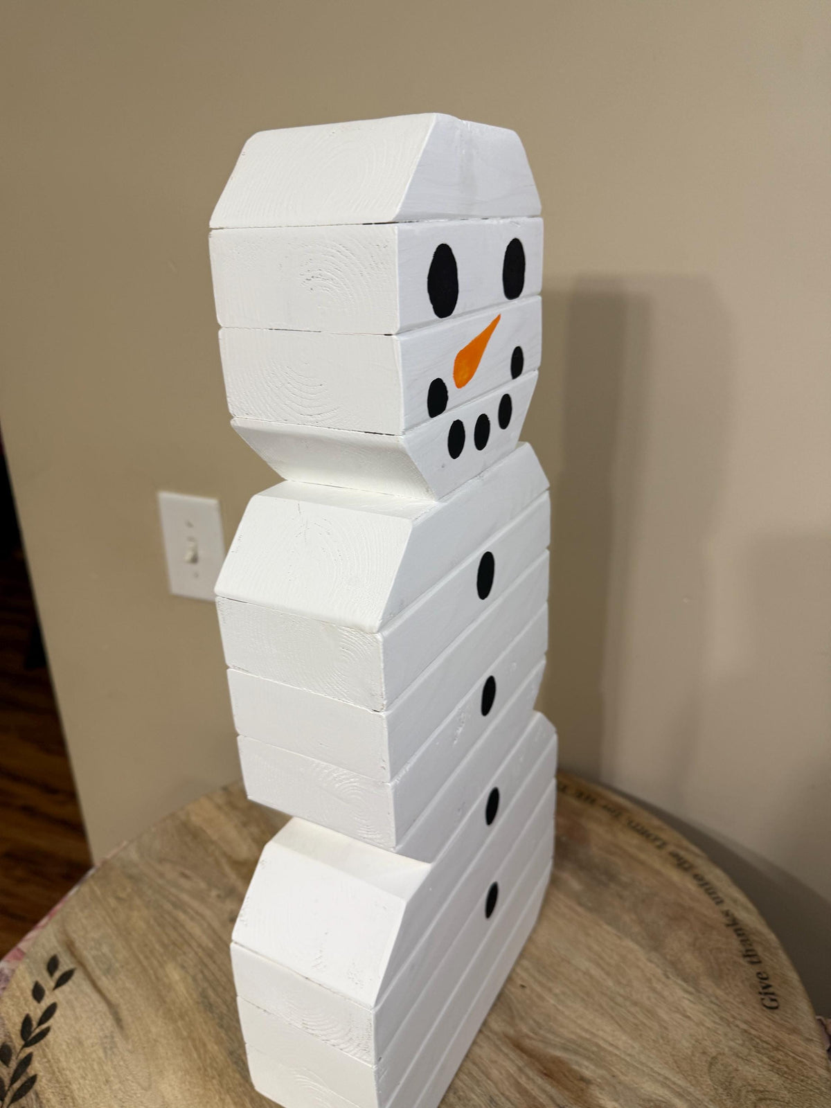 Rustic Handcrafted Wooden Block Snowman Figurine