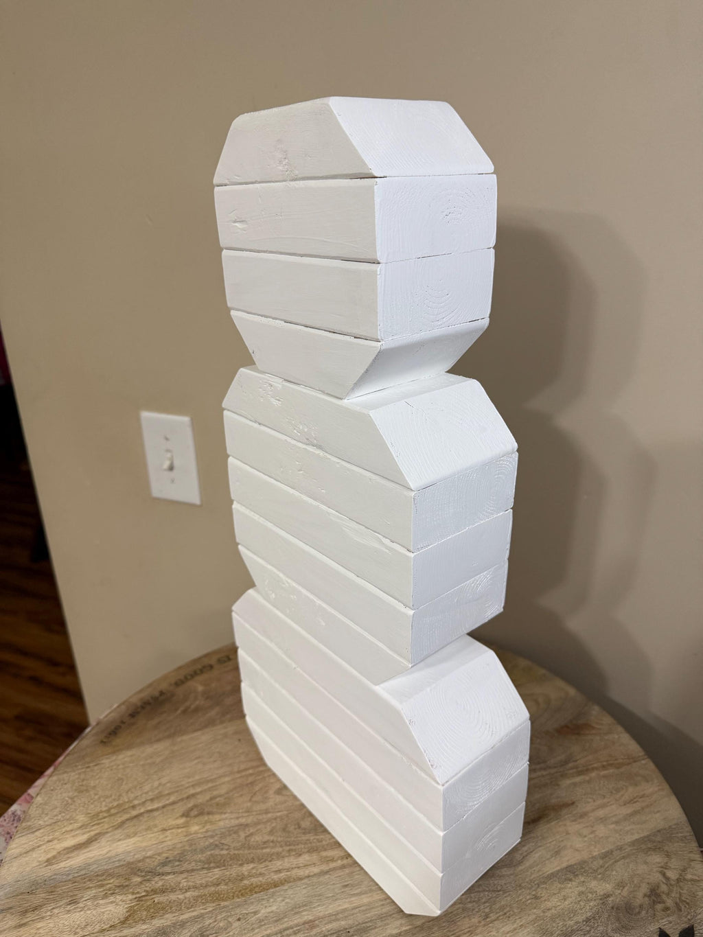 Rustic Handcrafted Wooden Block Snowman Figurine