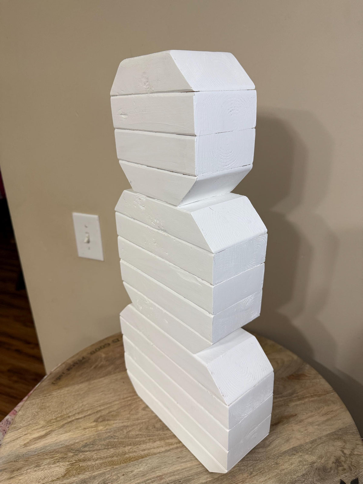 Rustic Handcrafted Wooden Block Snowman Figurine