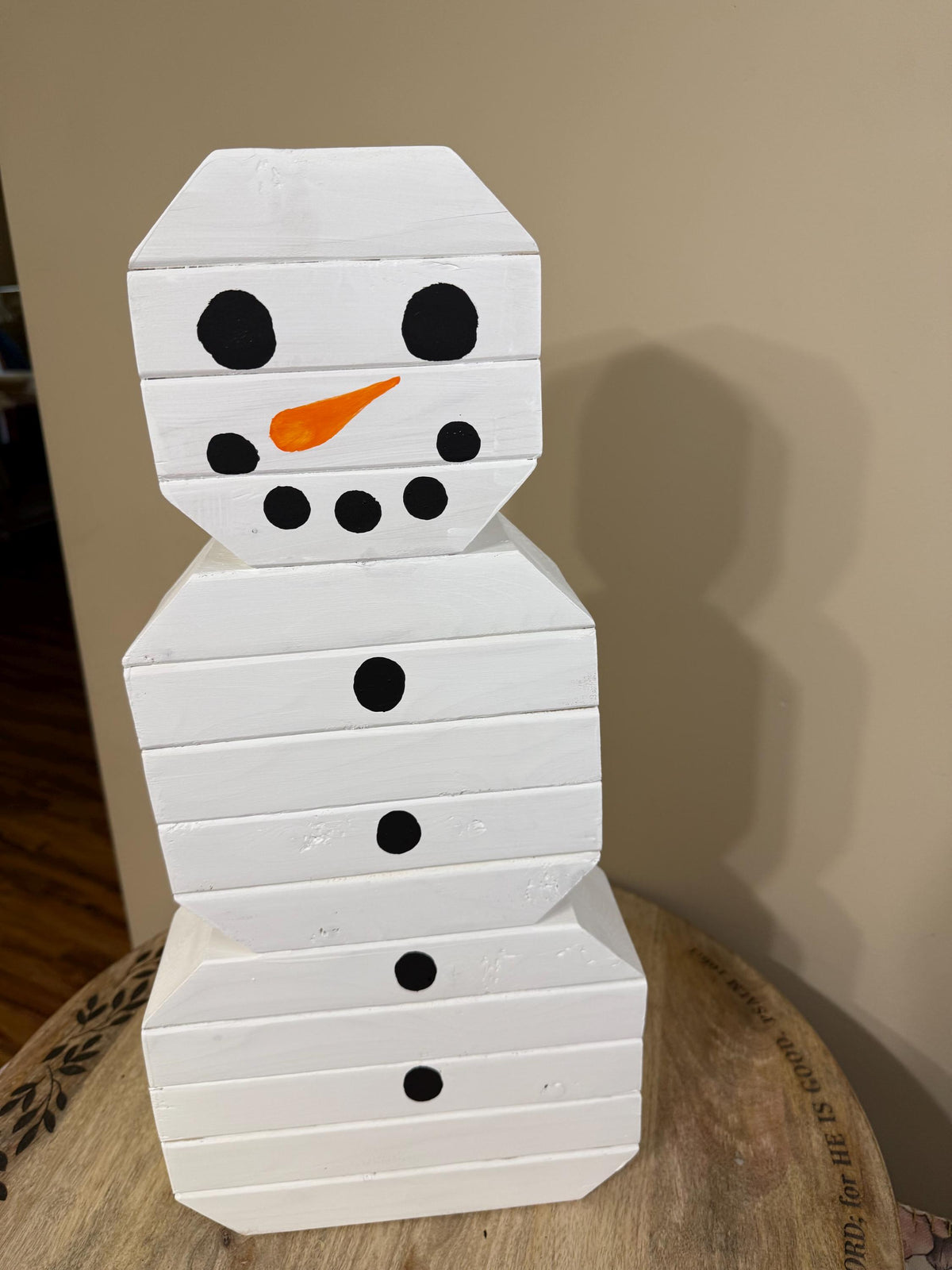 Rustic Handcrafted Wooden Block Snowman Figurine
